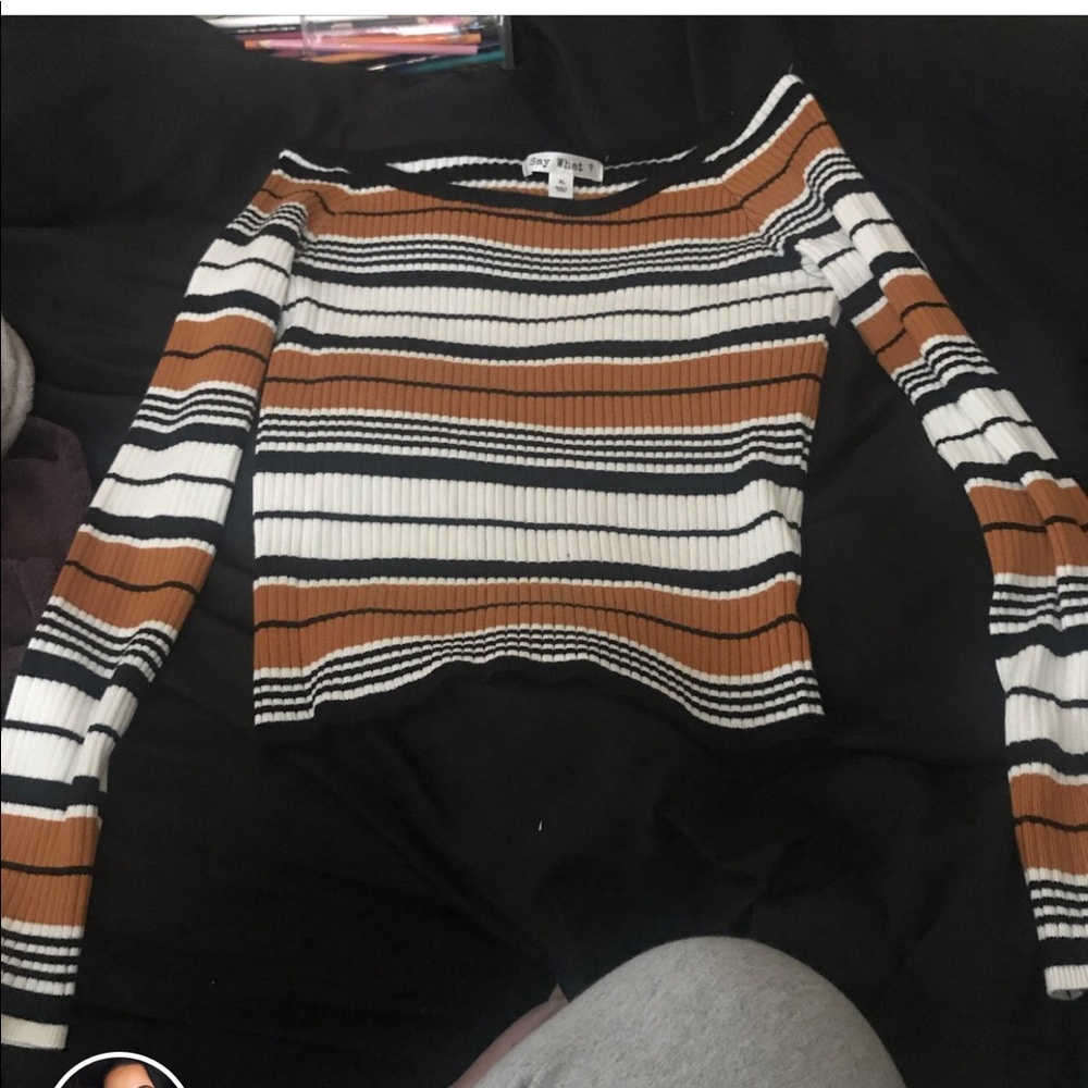 Off the shoulder striped sweatshirt